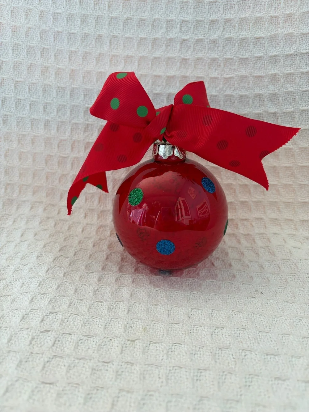 The Christmas Tree Shops Monogram P Red Glitter Ornament With Polka Dots & Bow